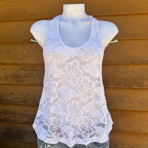 Concert White Floral Knit Lace Razor Back Tank Top Size S